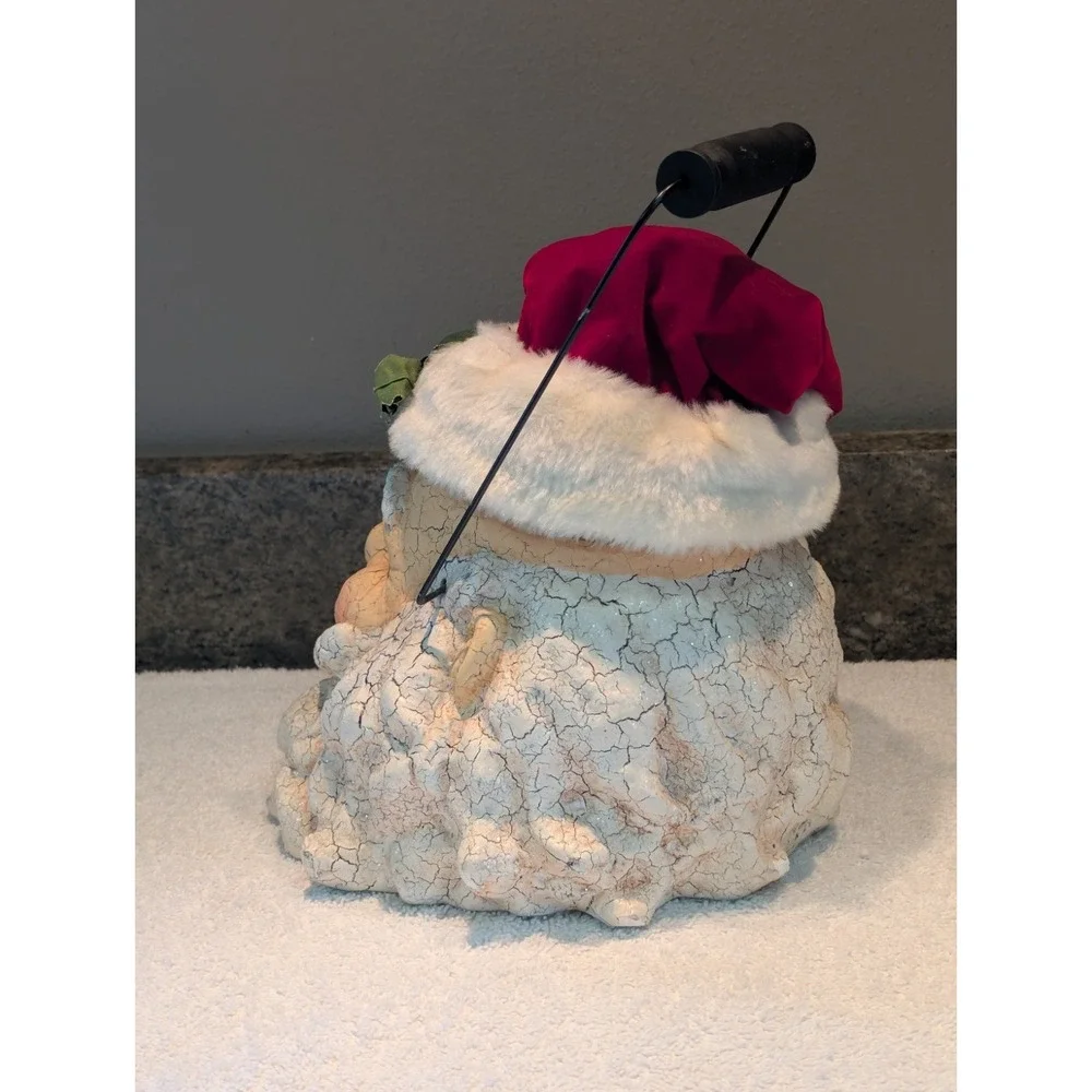 Crackling St. Nick Santa Claus Head Vintage Paper Mache Basket Bucket Handle